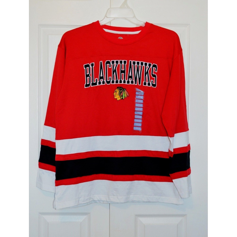 Nwt's NHL Chicago Blackhawks Red Long Sleeve Embroidered Jersey Size L 42/44